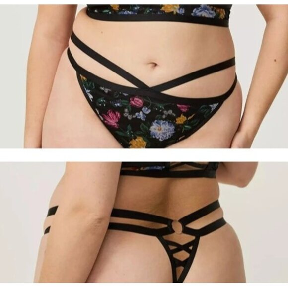 Torrid Black Floral Printed Mesh Strappy G String Panty Plus Size 2X  NWT - Picture 1 of 9